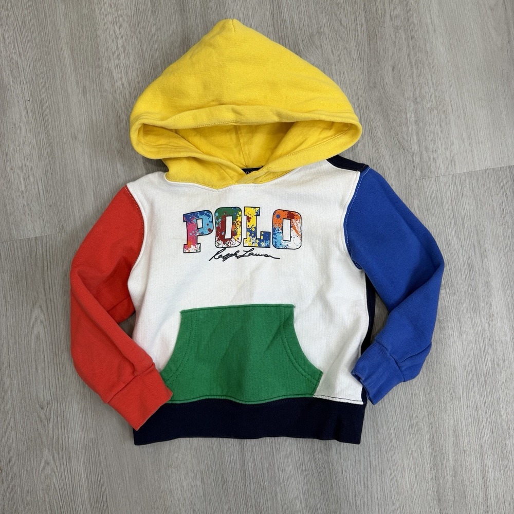 Polo Ralph Lauren Boys 2T Paint Splatter Logo Print Color Block Hoodie Read